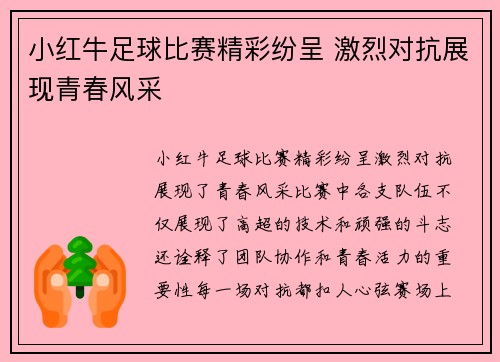 小红牛足球比赛精彩纷呈 激烈对抗展现青春风采